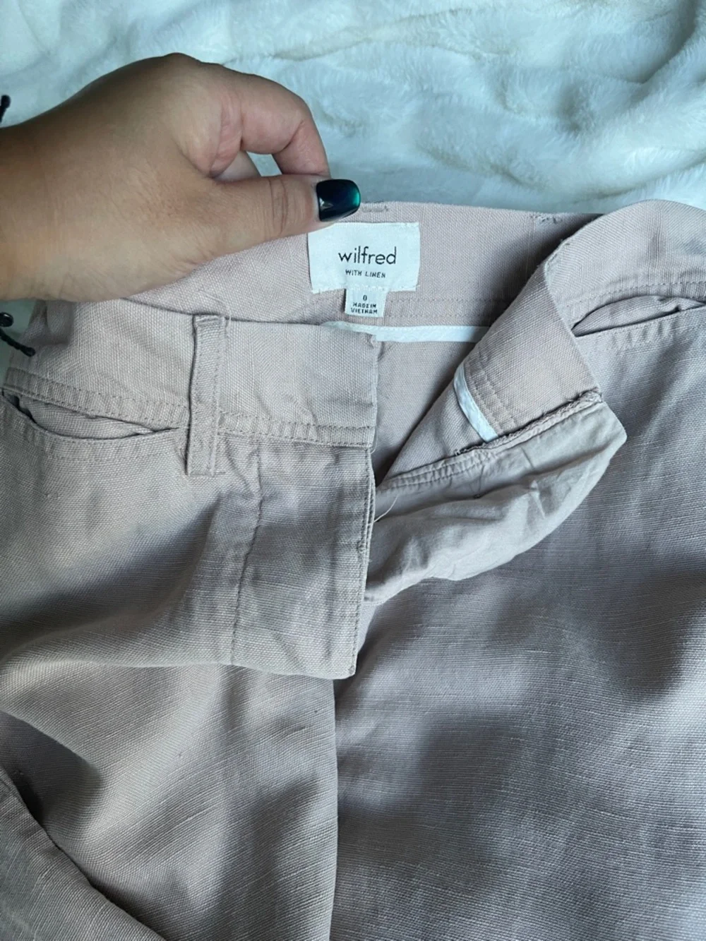 Wilfred Linen Wide Leg Pants Blush Beige High Rise Aritzia Trousers Size 0
